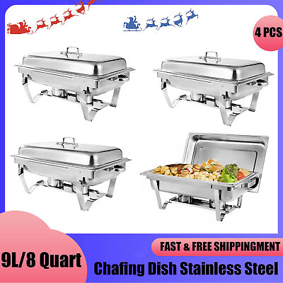 #ad 4x 8 Quart Stainless Steel Rectangular Chafing Dish Full Size Buffet Catering $112.89