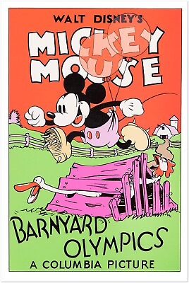#ad #ad Disney Mickey Mouse Vintage Movie Poster Barnyard Olympics 1930#x27;s Era $10.99