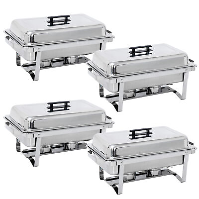4 Pack Foldable 8QT Chafing Dish Set Full Size Stainless Steel Chafer Catering $132.58
