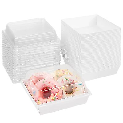 #ad Charcuterie Boxes with Clear Lids 100 Pack 5quot; Square White Bakery Boxes Coo... $52.66