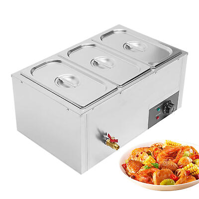 #ad 1SET Food Warmer Buffet Electric Server Stainless Steel 1.5L x 3 Tray $147.99