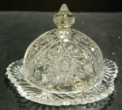 #ad Vintage Starburst Embossed Glass Butter Dome Dish 3.5quot; x 5.25quot; x 5.25quot; Excellent $24.99
