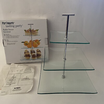 #ad Pier 1 Imports Party Buffet 3 Tier Server Square Glass Appetizers Desserts $21.99