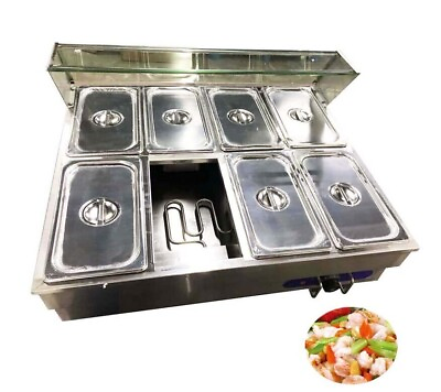 110V 8*1 3 Pan*4quot; Food Warmer Stainless Steel with Glass Sneeze Guard $375.00