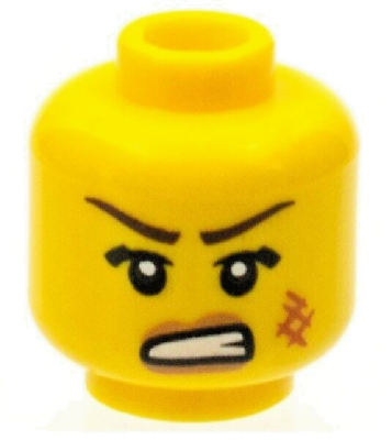 #ad Lego New Minifig Head Female Brown Eyebrow Angry Open Mouth Cheek Scuff D219 $2.95