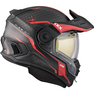 CKX Mission AMS Carbon Fury Red Snowmobile Helmet Full Face Electric Shield $625.00