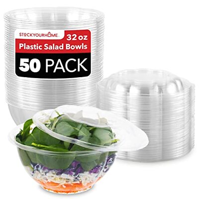 50 Pack 32oz Disposable Plastic Serving Rose Bowls with Lids Salad Containers $37.99