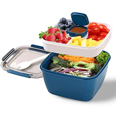 Portable Salad Lunch Container 38 Oz Salad Bowl 2 Compartments with Dressing $10.37
