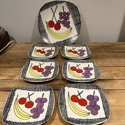 #ad #ad Vintage Schramberg Pottery Plates Germany Hand Painted Fruit Modernistic MCM 7 $225.00