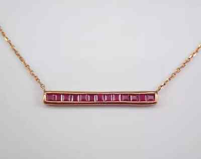 #ad 2Ct Princess Cut Lab Created Red Ruby Bar Pendant 14K Rose Gold Plated Silver $104.00
