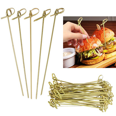 #ad 100 Ct Natural Bamboo Knot Picks 7quot; Wooden Skewer Food Party Cocktail Appetizer $8.71