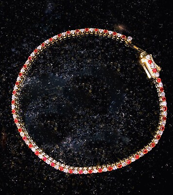 #ad Natural Ruby And Diamond 14k Tennis Bracelet 2.02 Ct $2200.00