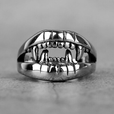 Fashion 925 Silver Vampire Mouth Ring Men#x27;s Rings Party Jewelry Gift C $2.14