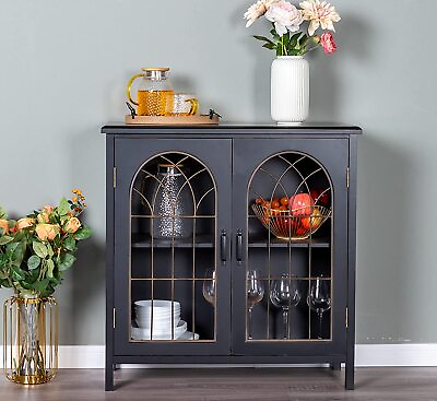 Accent Storage Cabinet 2 Glass Doors Decorative Cabinet Buffet amp; Sideboard $161.99