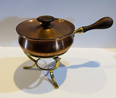 #ad Vintage Copper Chafing Dish brass stand wood handle made in Italy stamped $23.00