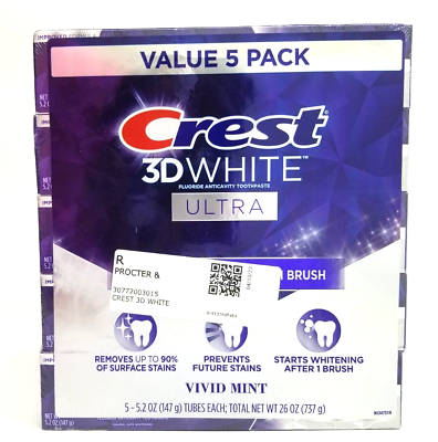 #ad #ad Crest 3D White Ultra Whitening Toothpaste Vivid Mint Flavor 5.2oz 5 Pack $19.99