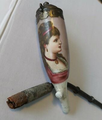 Antique Pipe Possibly Dutch With Portrait Of A Lady With Original Mouth Piece. GBP 35.00