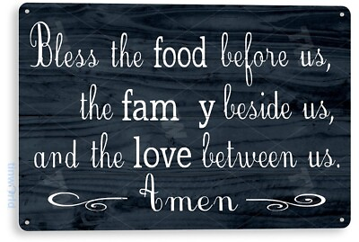 #ad TIN SIGN Bless this Food Metal Décor Prayer Kitchen Barn Cottage Store A253 $10.25