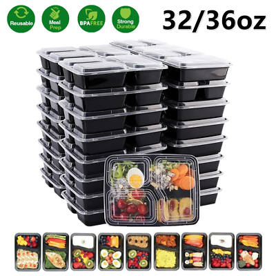 #ad #ad 32 36oz Meal Prep Containers 2 3 Compartment with Lid Disposable Food Containers $15.98