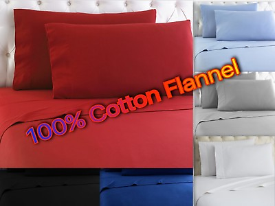 Heavy Winter Flannel 100% Cotton Sheet set Fitted Flat Pillow Cases Deep Pocket $36.79