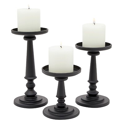 Set of 3 Black Metal Pillar Candle Holders for Dining Table Wedding Party Décor $30.99