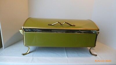 Vintage Avocado Chafing Dish Buffet Server with Pyrex Ovenware Insert Retro $52.95