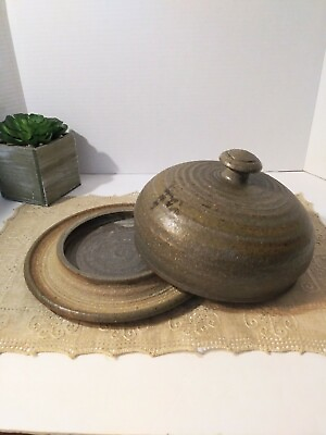 #ad Vintage Ceramic Stoneware Mexican Butter Dish 5 quot; Tall 28.5 quot; Round Glazed $59.95
