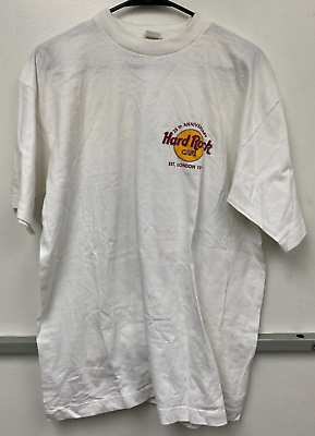 #ad VTG 1990s#x27; Hard Rock Cafe 25th Anniversary Medium White T Shirt DR 10323B $19.99
