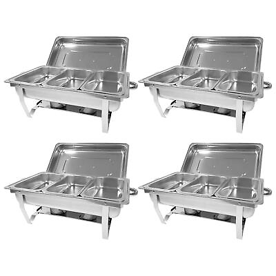 #ad #ad Food Warmers Parties Buffet Three Grids Set Stainless Steel Trays with Covers $145.08