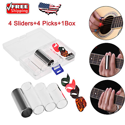 Portable Box Guitar Slide Set 4 Universal Slides 4PCS Thumb amp; Finger Picks M8X6 $10.49