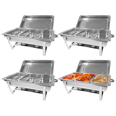 #ad 4PCS New Stainless Steel Triple grid Chafing Dish Buffet Set 8L Food Warmer Tray $206.03