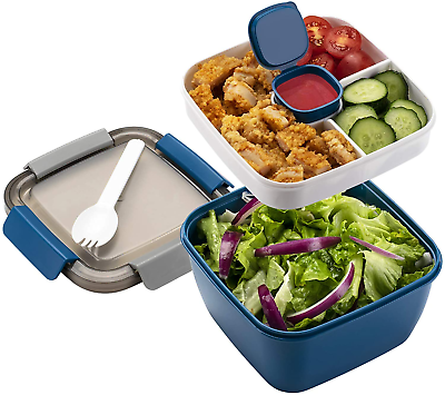 #ad Freshmage Salad Lunch Container To Go 52 oz Salad Bowls with 3 Compartments Sa $12.59
