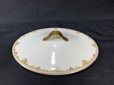 William Wm Guerin amp; Co Limoges France Oval Lid Pink Green Floral for Casserole $11.99