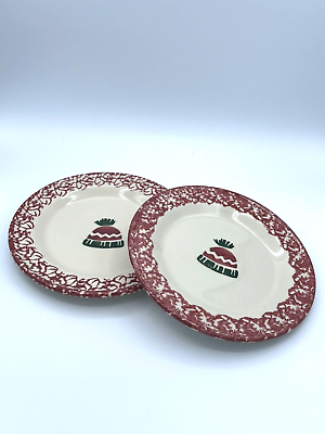 Henn Pottery Christmas Hat Red Spongeware Plate 8.5quot; TWO Plates $65.00