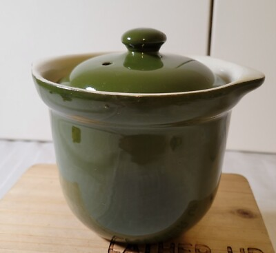 Vintage Hall Pottery Forest Green Handled Marmite With Lid #472 $30.00