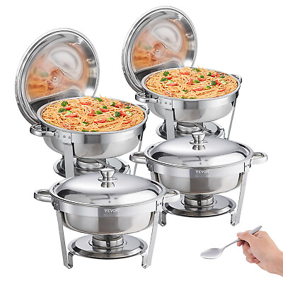 #ad #ad VEVOR 6Qt 4 Pack Round Chafing Dish Buffet Set Full Size Pan Stainless Steel $111.77