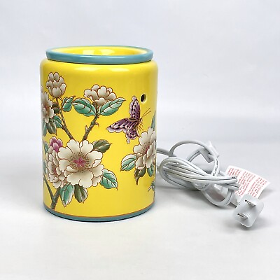 Scentsy Madame Butterfly Retired Full Size Yellow Floral Wax Warmer TESTED EUC $29.99