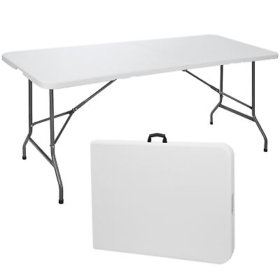 #ad #ad 6FT Plastic Folding Table Portable Fold in Half Picnic Utility Table with Handle $61.58