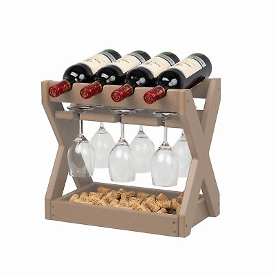 4 Bottles Countertop Small Wine Racks with Glass Holder for Kitchen Bar Wood $59.99