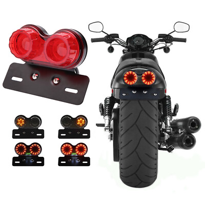 12V Universal Motorcycle Signal Tail Light Twin Dual Rear License Plate Lamp LED $22.21