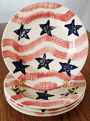 4 Buckeye Stoneware America#x27;s Pottery salad plates USA flag Zanesville Ohio 2002 $16.88