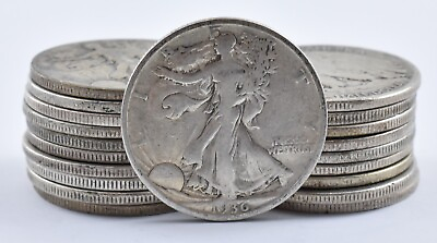 Bulk Lot Walking Liberty Half Dollar $10 Face Value 90% Silver Roll 20 Coin $200.14