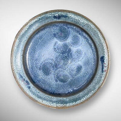 #ad Studio Art Pottery Plate Blue Gray Reactive Mottled Glaze Signed Zeeland 2006 $24.49