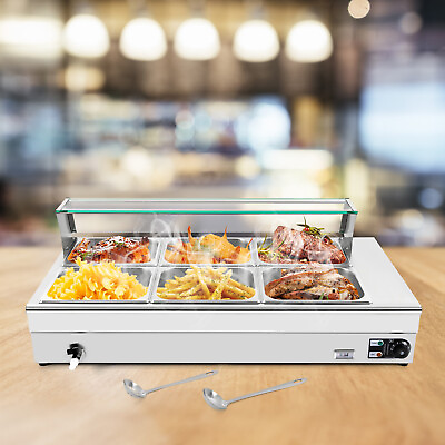 #ad 1.2KW Commercial 6 Pans Bain Marie Buffet Countertop Food Warmer Steam Table $307.00
