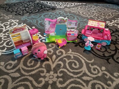 #ad 4 Piece Shopkins Playset amp; Plush LOT Food Truck Small Mart Bakery Mary Wishes $39.99