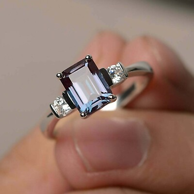 #ad #ad 2Ct Emerald Cut Lab Created Alexandrite Engagement Ring In 14K White Gold Plated $169.99