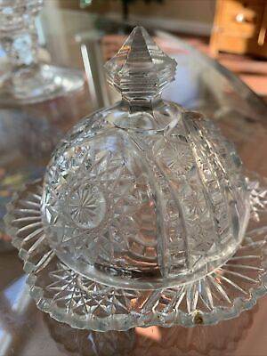 #ad EAPG Imperial Clear Glass Hobstar Covered Butter Dish Cheese Dome Dish $17.00