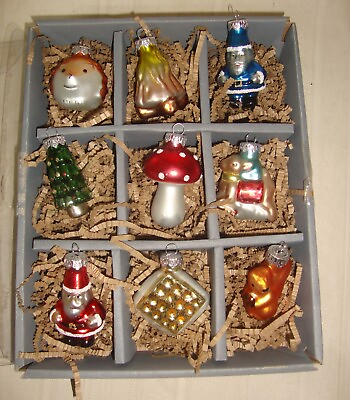 #ad Pottery Barn WOODLAND Christmas Mercury Glass Ornaments Set of 9 Santa amp; more $34.90