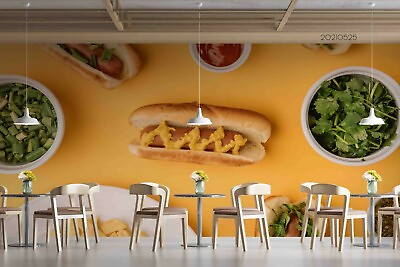 3D Fast Food Hot Dog Wallpaper Wall Mural Removable Self adhesive 87 AU $349.99