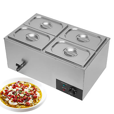 #ad Electric Food Warmers 4 Pan Buffet Server with Lid and Tap 110V Stainless $146.23